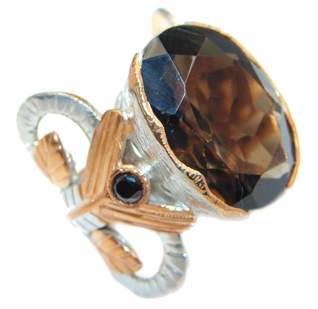 Amazing Genuine Smoky Topaz Gold plated over Sterling Silver ring size 6 1/4