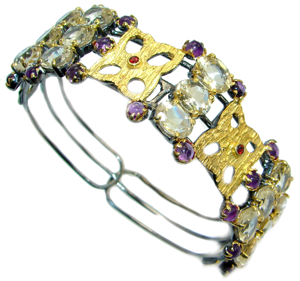 Real Treasure Genuine Citrine Amethyst Gold plated over Sterling Silver Bracelet / Cuff