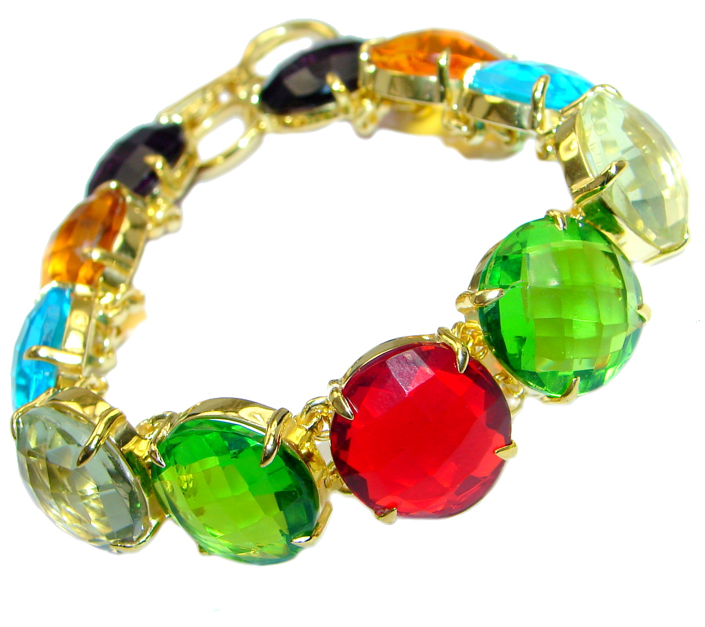 Rich Design Multicolor Topaz Quartz Gold plated over Sterling Silver Bracelet