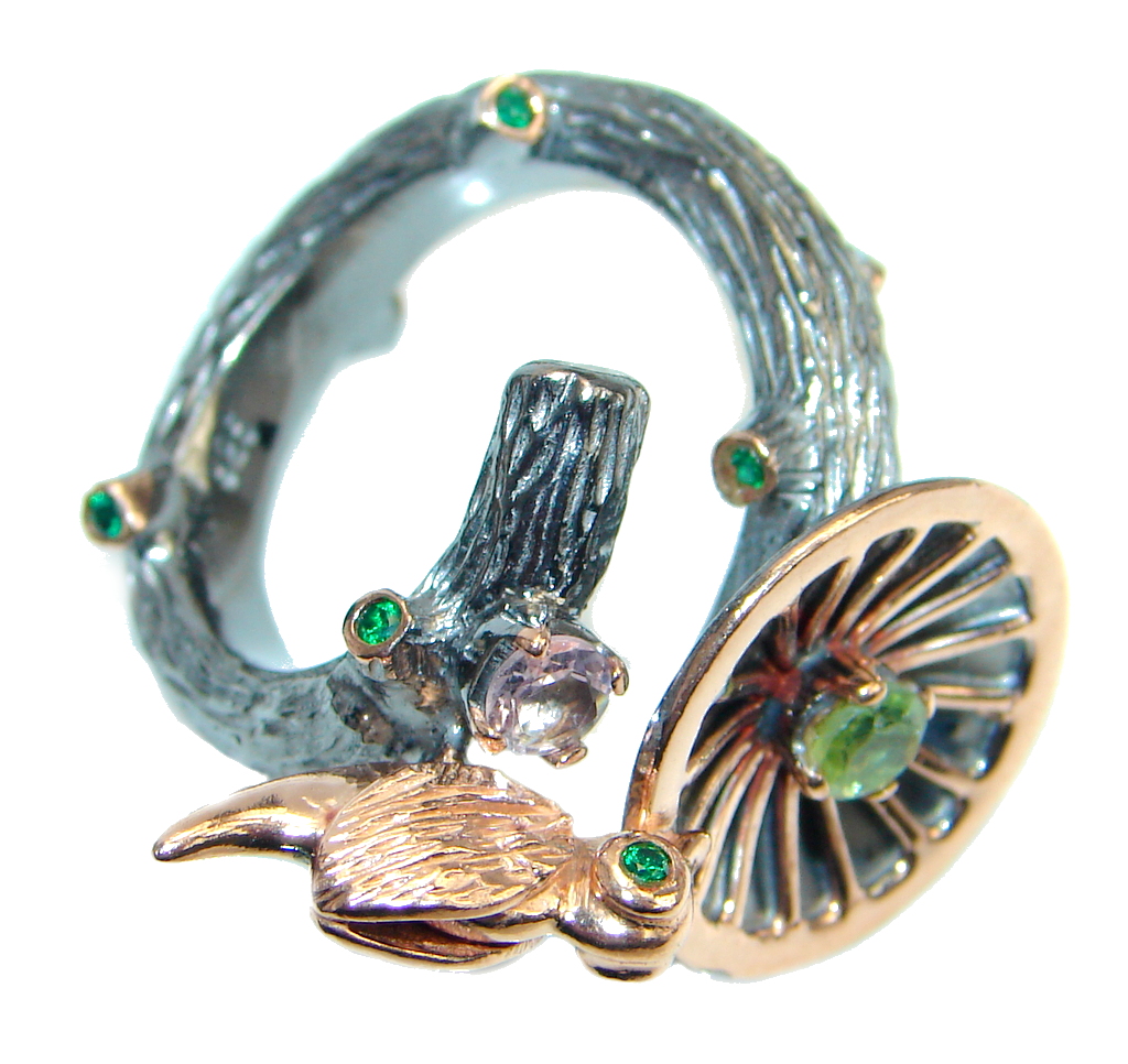 Golden Bird Genuine Peridot Rose Gold plated over Sterling Silver ring size 8