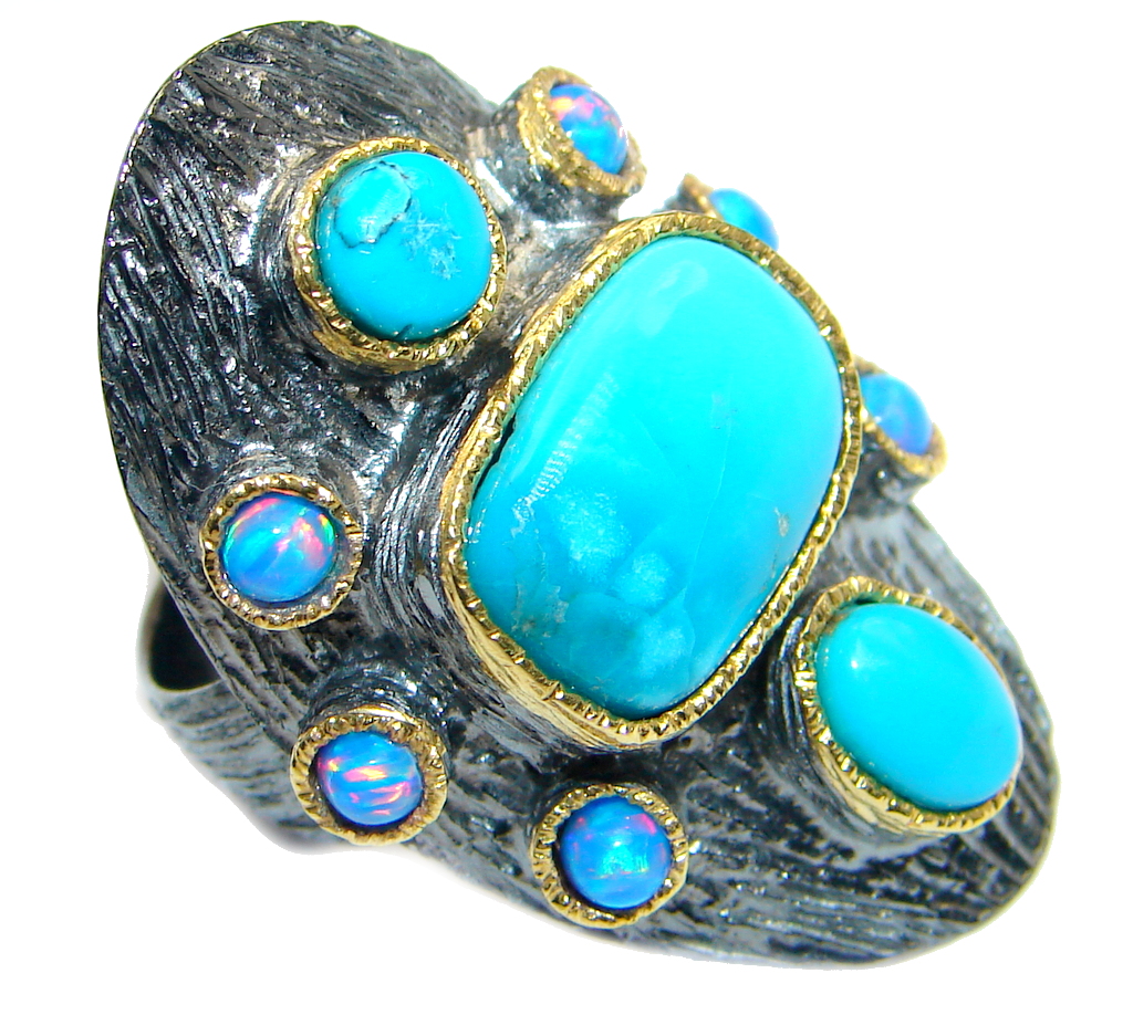 Excellent Sleeping Beauty Turquoise Sterling Silver handmade ring size 7