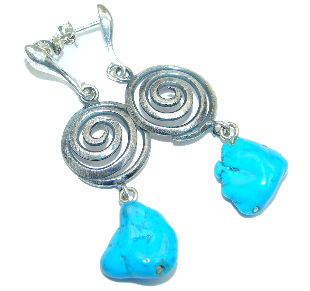Genuine Sleeping Beauty Turquoise Sterling Silver handcrafted Earrings