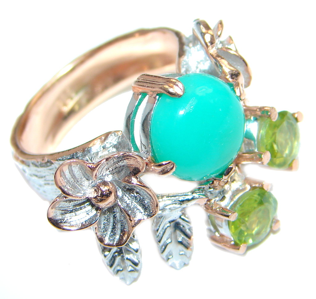 Always Together Blue Larimar Chrysophrase Rose Gold Rhodium plated over Sterling Silver Ring s. 8
