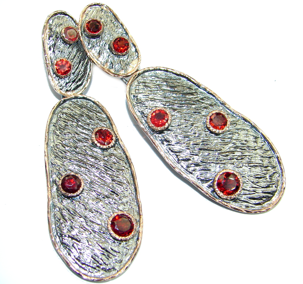 Long Unique Rhodolite Garnet Rose Gold plated over Sterling Silver stud earrings