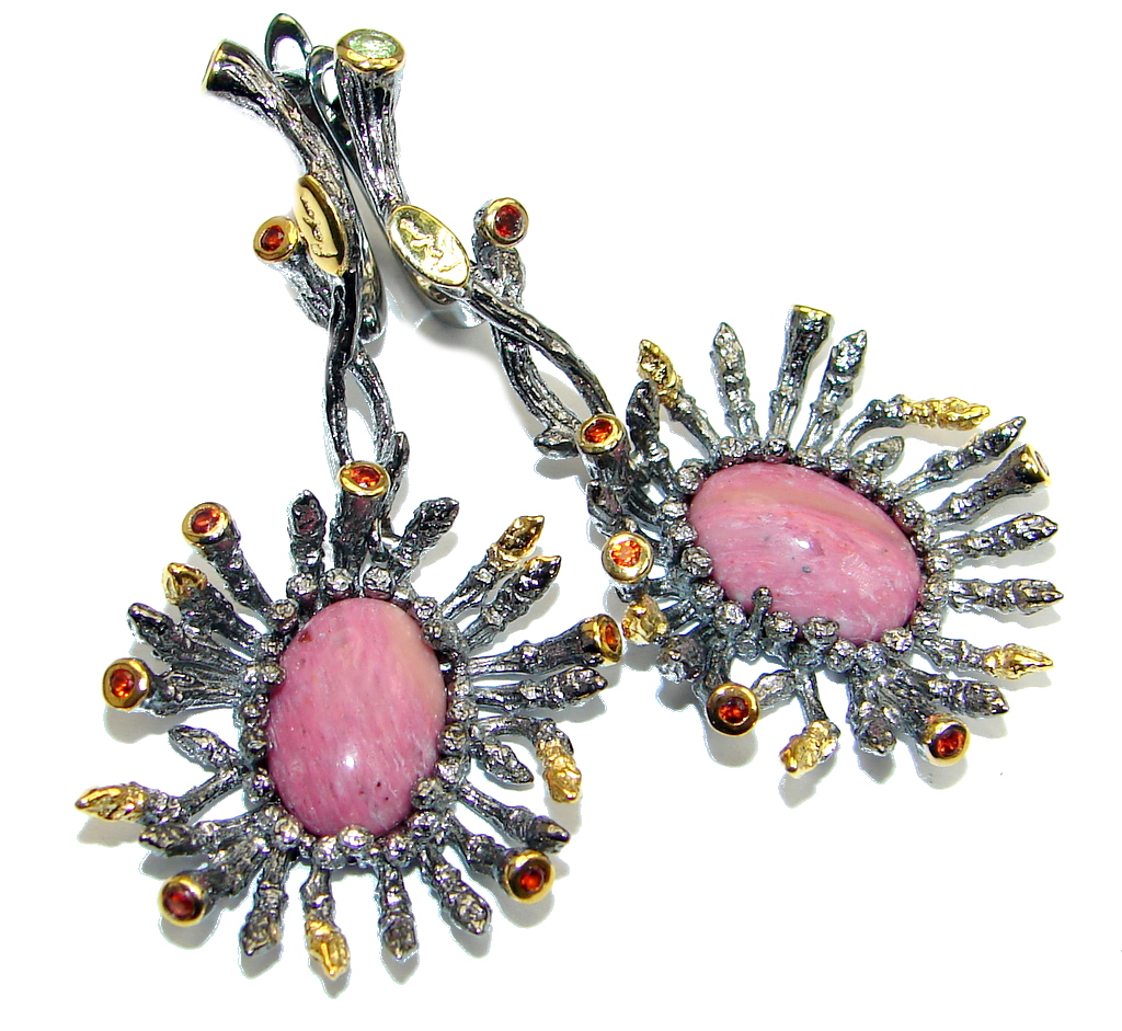 Genuine Pink Opal & Garnet Citrine Gold Plated Sterling Silver handmade earrings