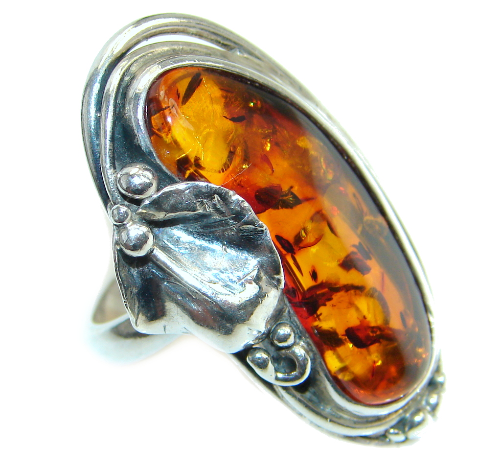 Chunky Genuine Baltic Polish Amber Sterling Silver handmade Ring size 11