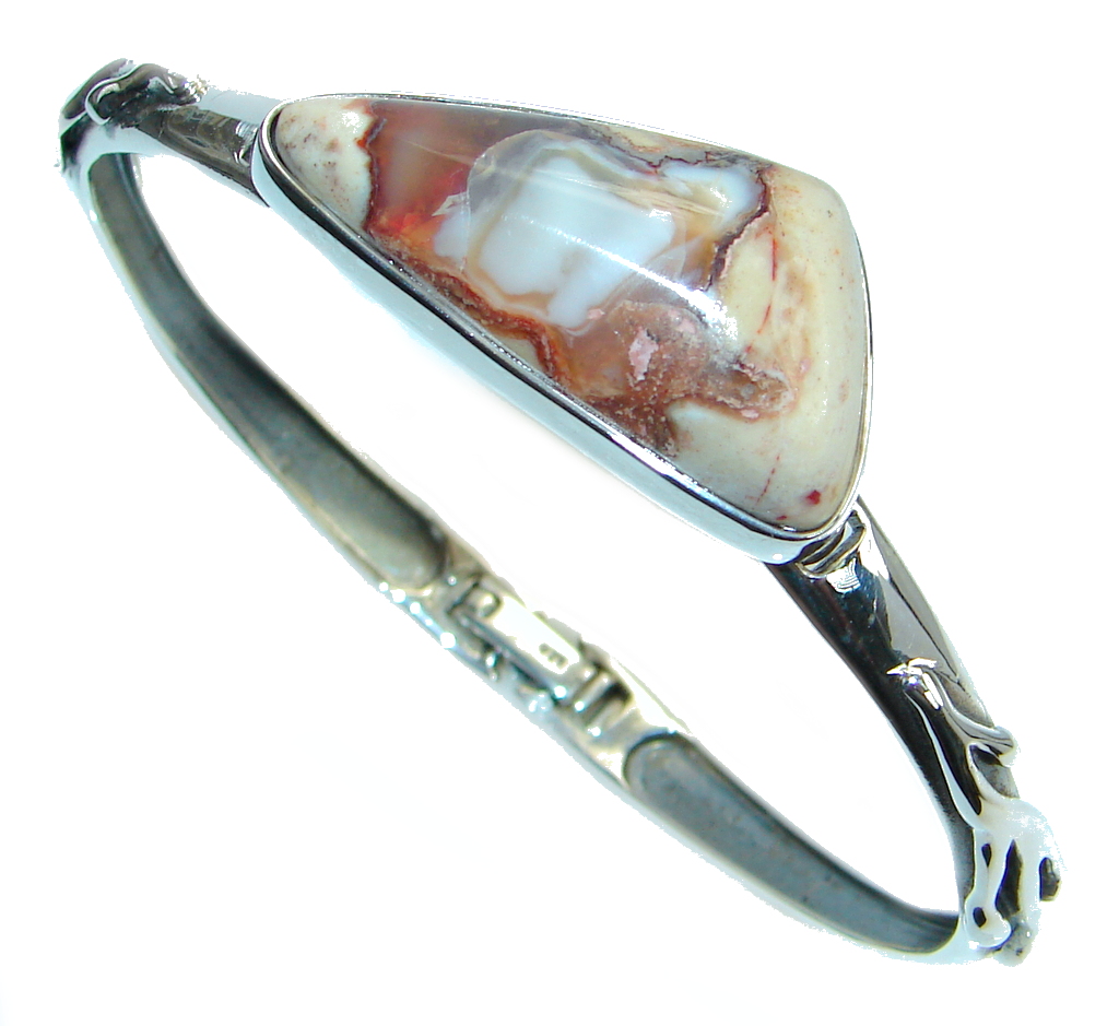 Very Rare Natural Orange Mexican Fire Agate Sterling Silver handmade Bracelet