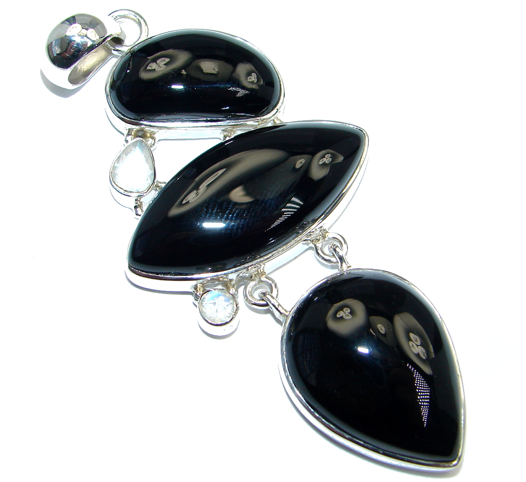 Amazing Black Onyx Moonstone Sterling Silver handmade Pendant
