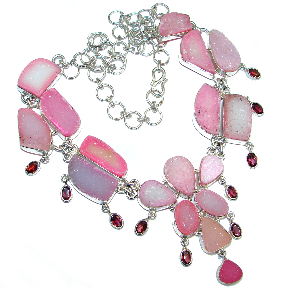 Huge Agate Druzy Garnet Sterling Silver handmade necklace
