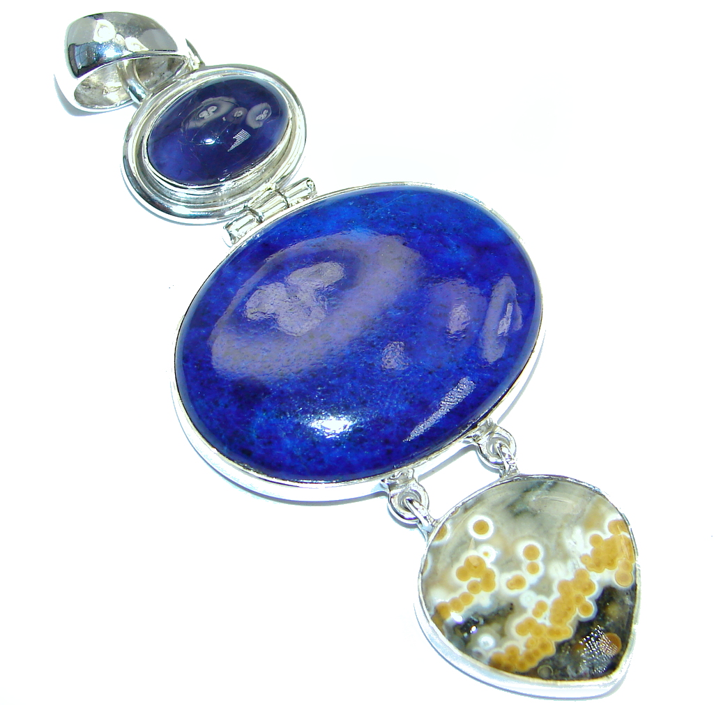 Perfect Combination Blue Lapis Lazuli Tanzanite Ocean Jasper Sterling Silver handmade Pendant
