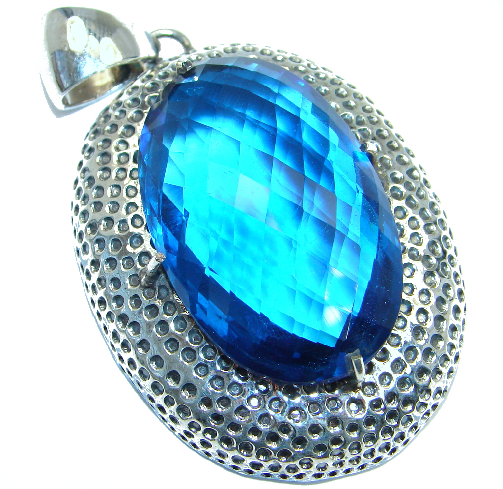 Amazing created Sapphire color Quartz Sterling Silver Pendant