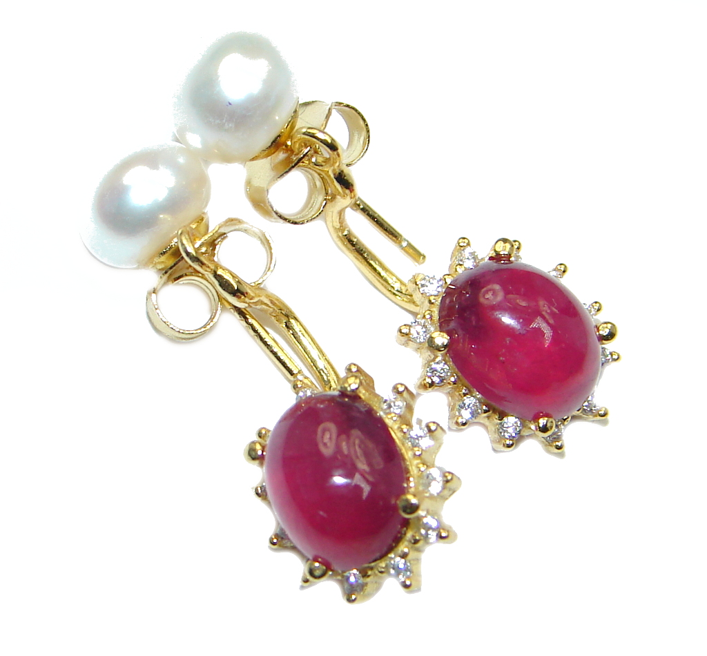 Gracefully crafted Top Rich Red Ruby Pearl Sterling Silver stud Earrings