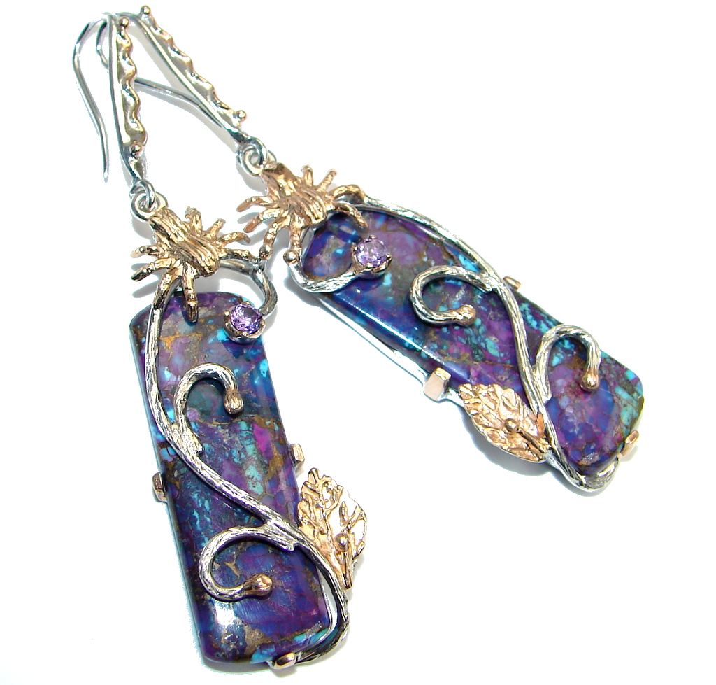 Perfect Purple Turquoise Amethyst Gold plated over Sterling Silver earrings
