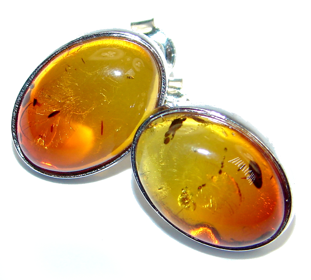 Beautiful Polish Amber Sterling Silver handcrafted stud Earrings