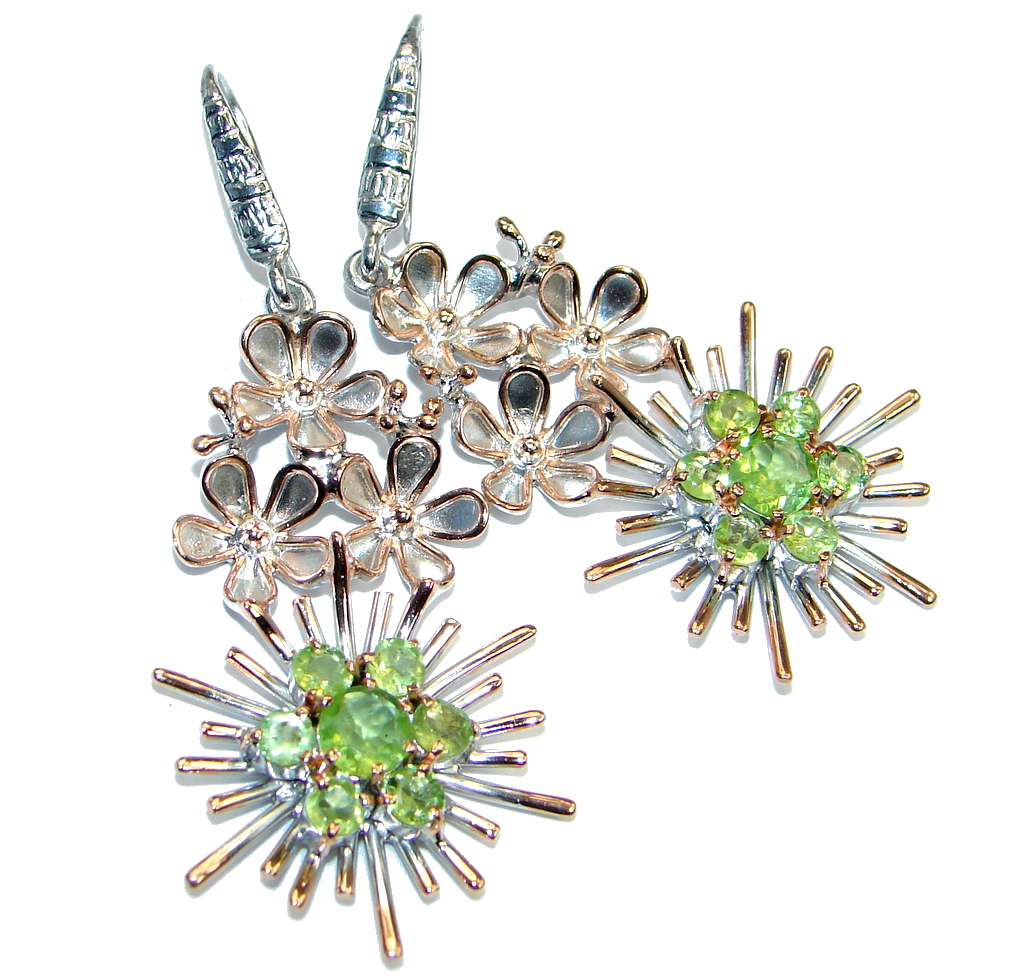 Genuine Peridot Rose Gold plated over Sterling Silver handmade stud Earrings