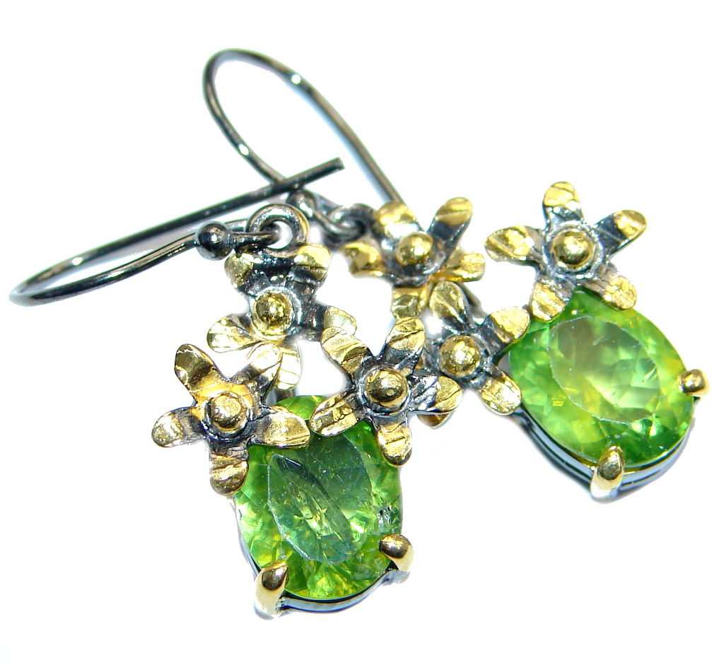 Genuine Pearl Peridot gold plated over Sterling Silver handamde earrings