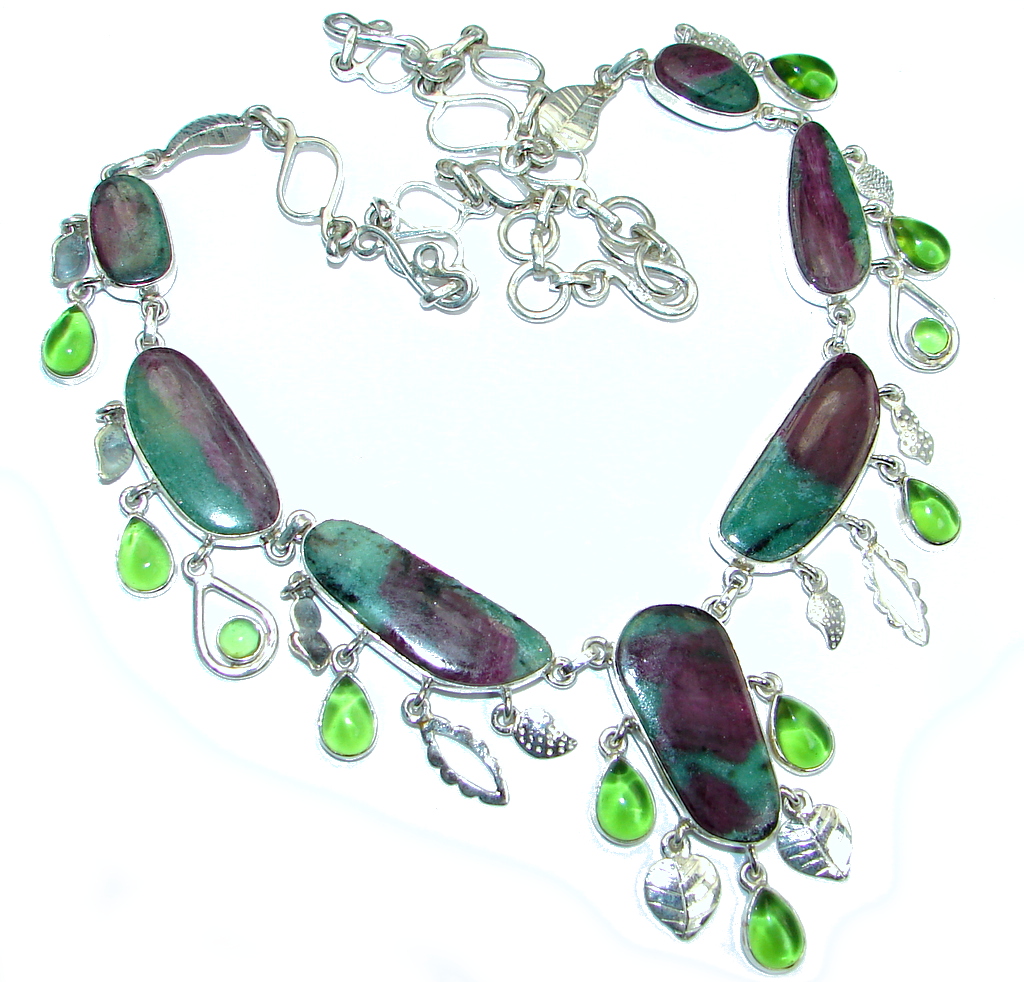 Fantastic quality Ruby in Zoisite Peridot Sterling Silver handmade Necklace