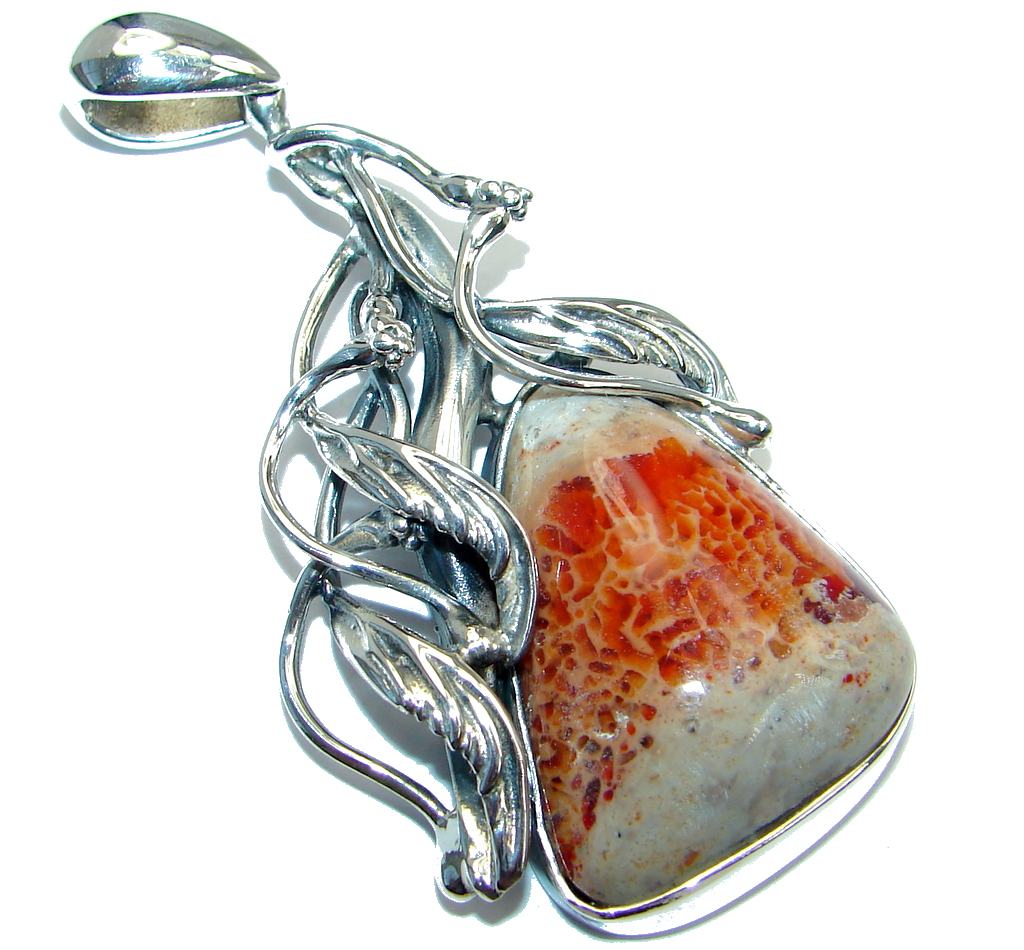 Authentic Mexican Fire Opal oxidized Sterling Silver handmade Pendant