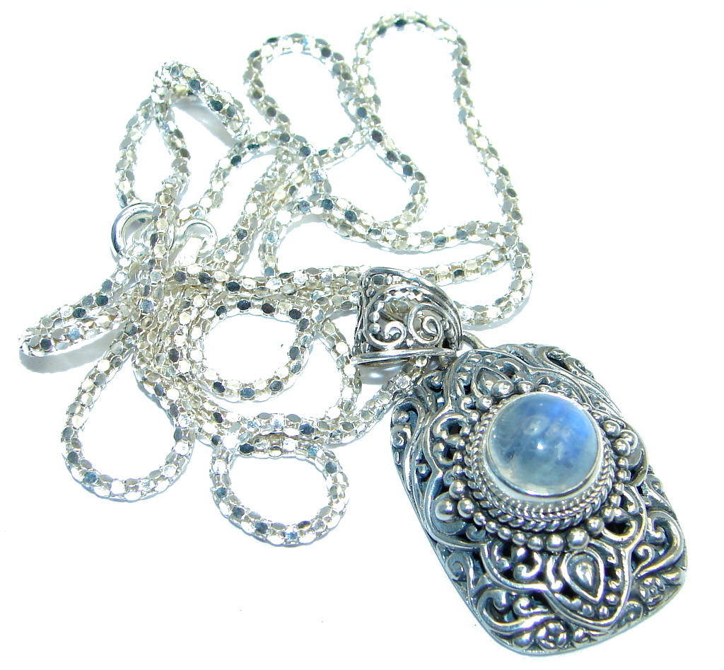 Rich Classy Design White Fire Moonstone Sterling Silver handcrafted necklace