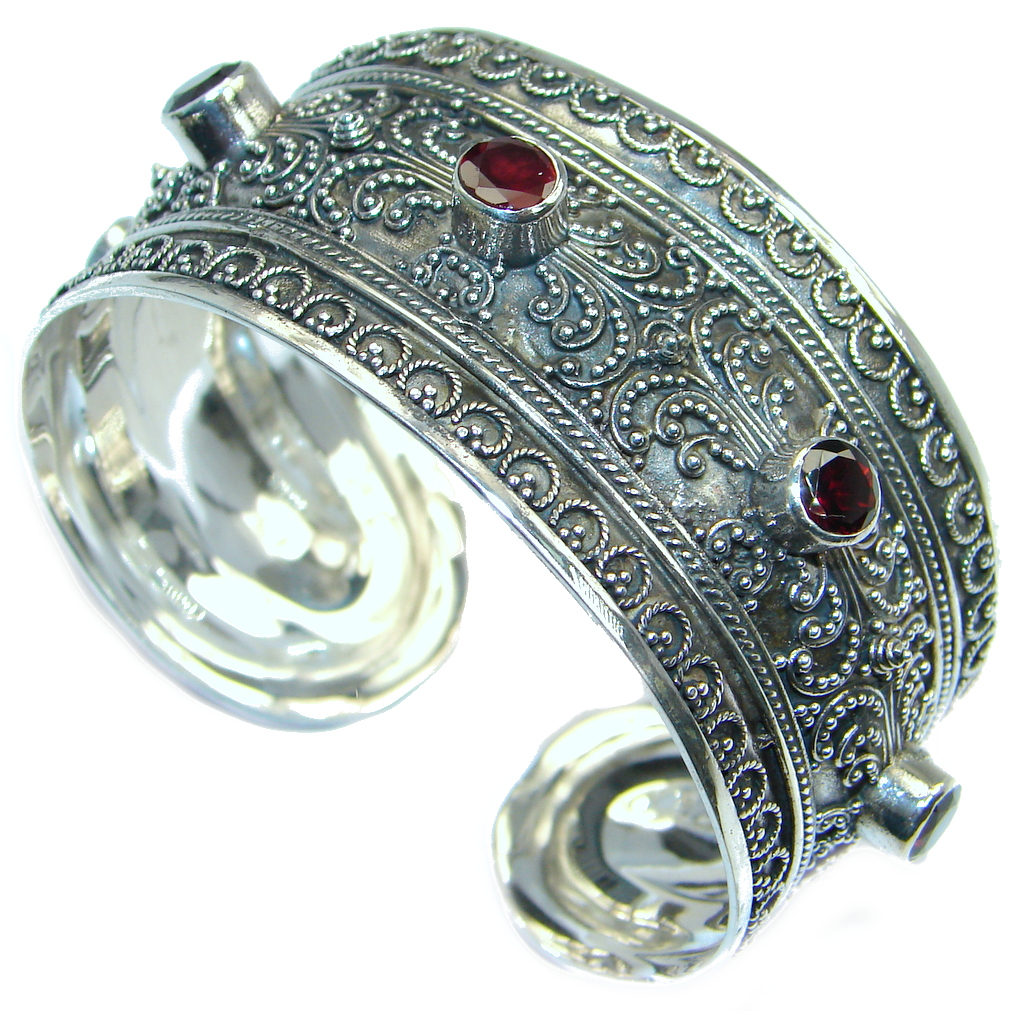 Precious Natural Rich Pink Raspberry Rhodolite Garnet 925 Sterling Silver Bangle