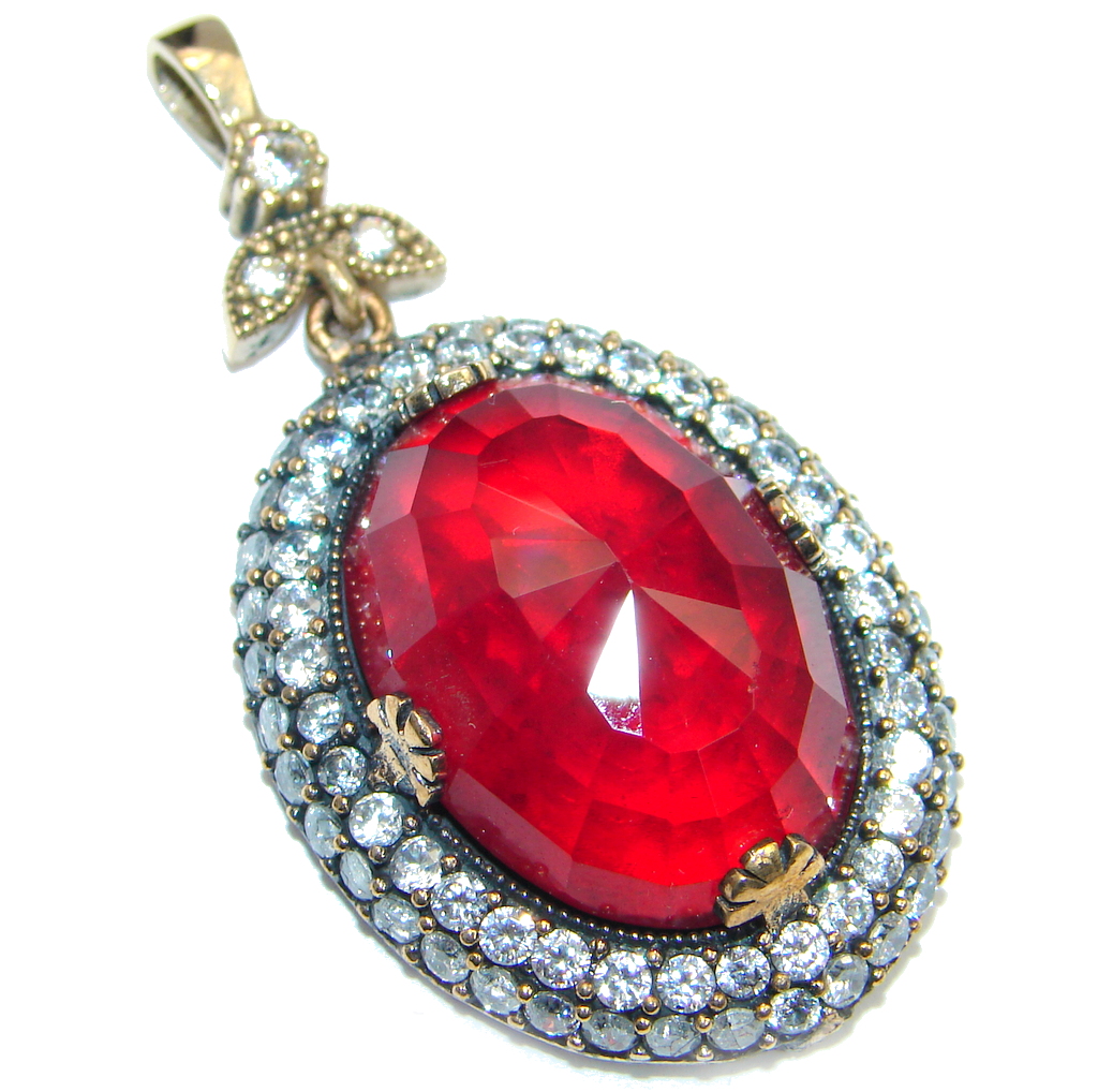 Amazing created red Ruby Sterling Silver Pendant