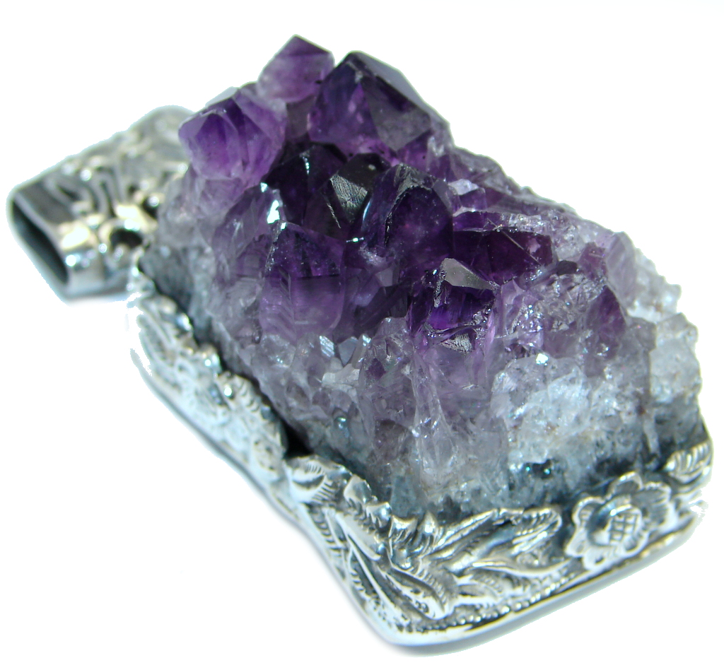Giant! Protective Energy genuine Amethyst Cluster Sterling Silver handmade Pendant