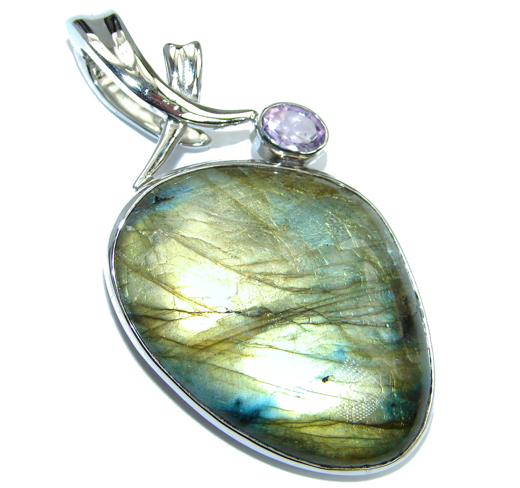 Perfect Northern Lights Labradorite Sterling Silver handmade Pendant Enhancer