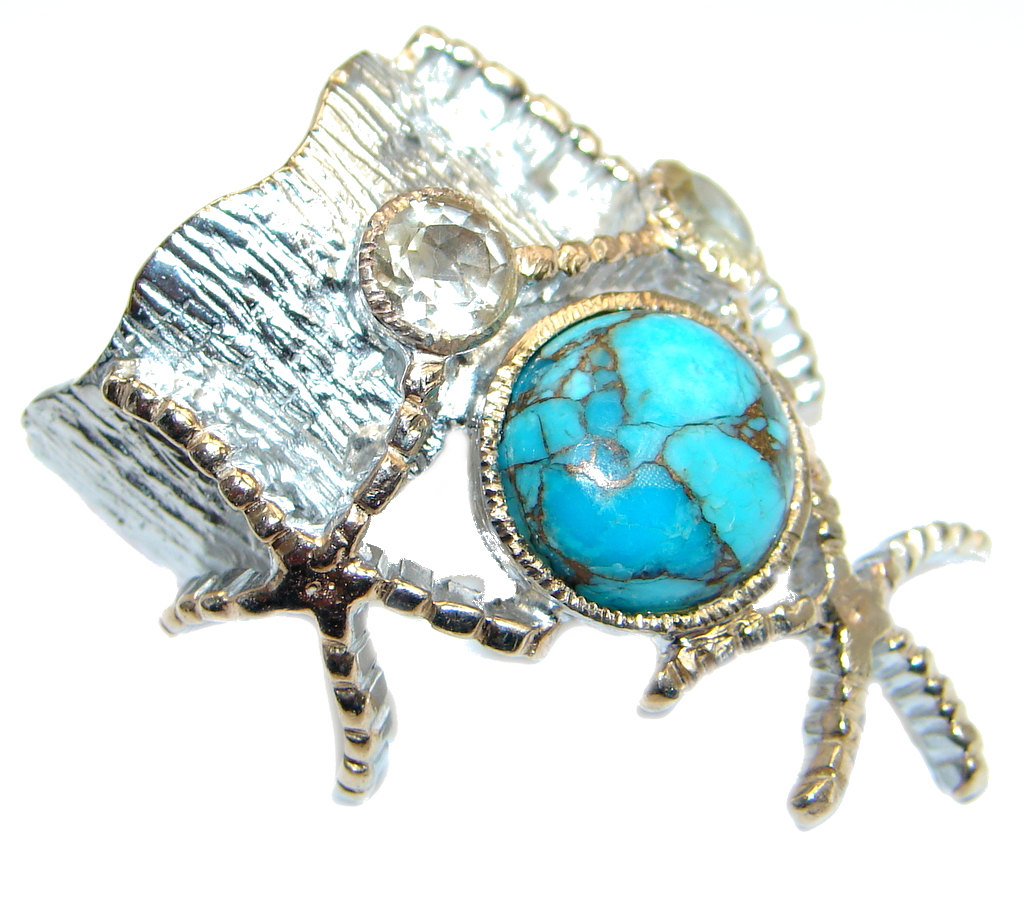 Blue Reef genuine Turquoise Gold plated over Sterling Silver handmade ring size 7
