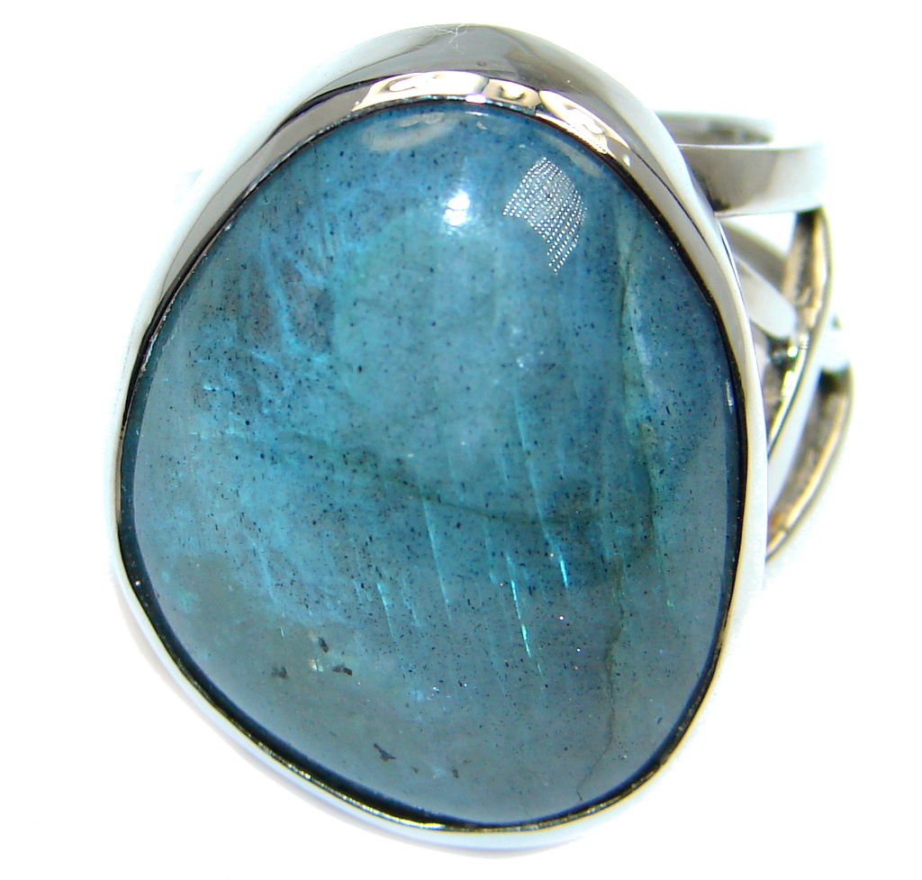 Big Blue Fire Labradorite Sterling Silver handmade ring size 7