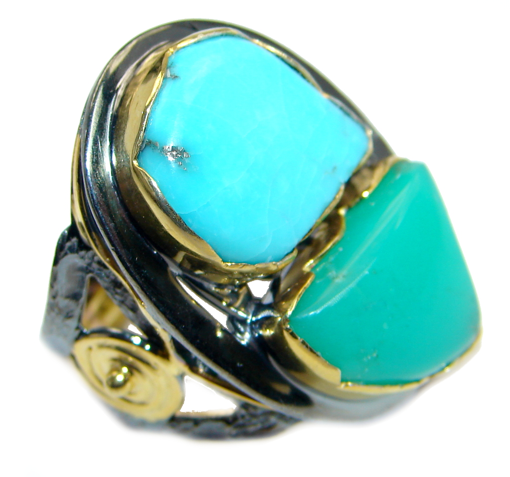 Always Together Sleeping Beauty Turquoise Chrysoprase Gold plated over Sterling Silver handmade ring size 8