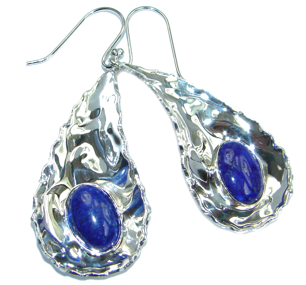 Perfect Blue Lapis Lazuli hammered Sterling Silver handmade earrings