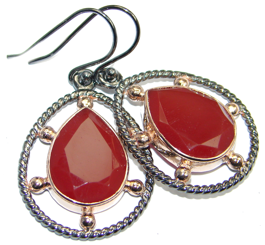 Orange Carnelian Rose Gold plated over Sterling Silver handmade earrings