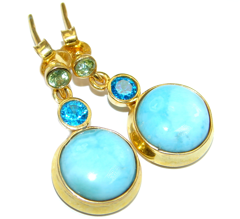 Blue Larimar & Blue Topaz & Peridot Gold Plated Sterling Silver stud earrings