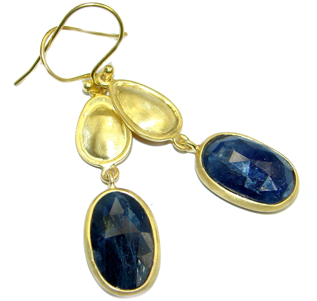 Flawless Sapphire Gold plated over Sterling Silver entirely handmade earrings