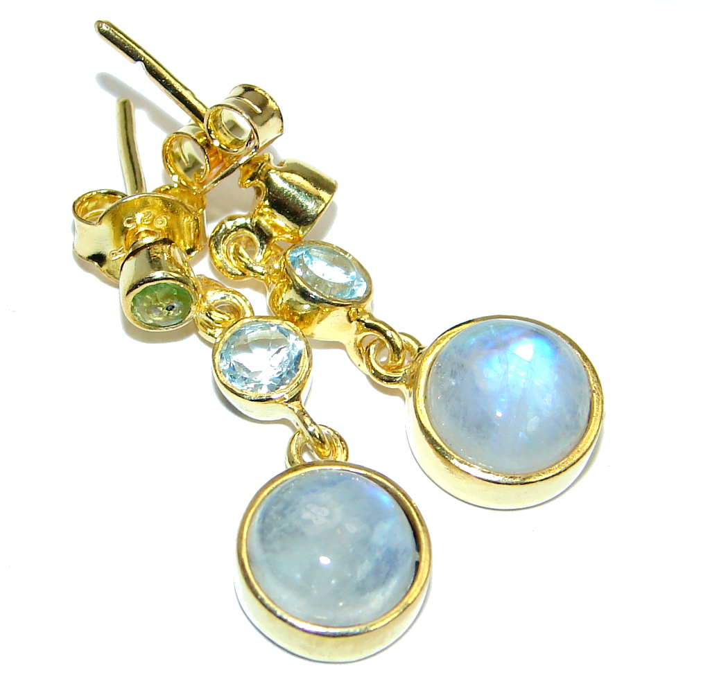 Stylish Fire Moonstone Peridot, Topaz Gold plated over Sterling Silver stud earrings
