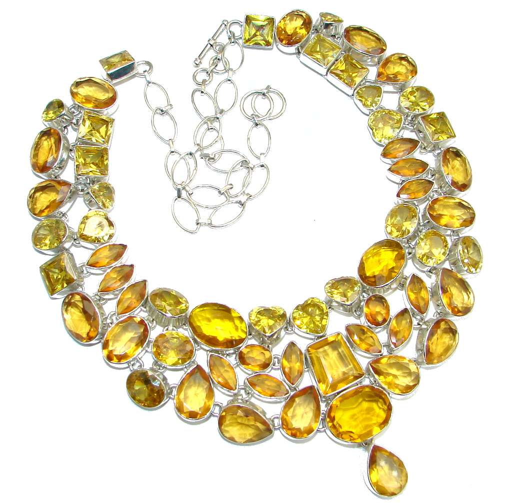 Bold Flamenco Gold Topaz Cubic Zirconia Sterling Silver handmade Necklace