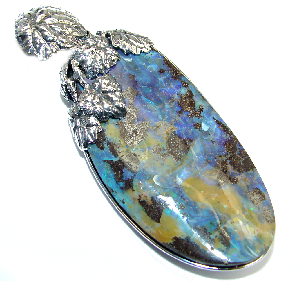 35.8 grams! Beautiful Natural Australian Boulder Opal Oxidized Sterling Silver handmade Pendant