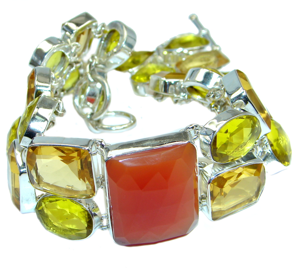 Sunset in Tuscon Authentic Carnelian Quartz Sterling Silver handmade Bracelet