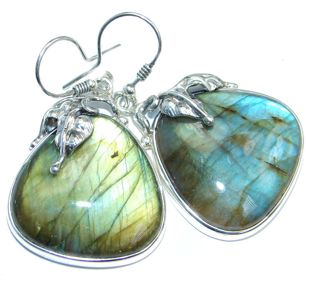 Jumbo! Modern Fire Labradorite Sterling Silver handcrafted earrings