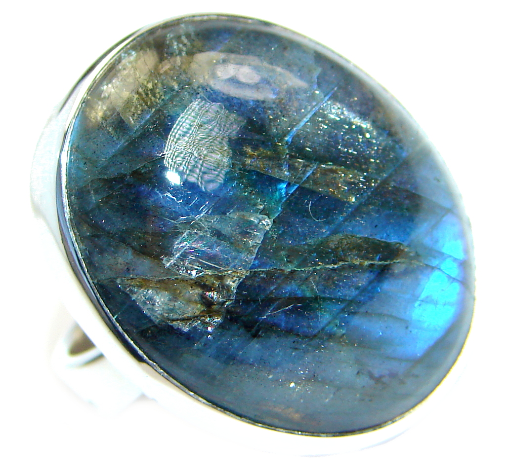 Big Blue Fire Labradorite Sterling Silver handmade ring size 6