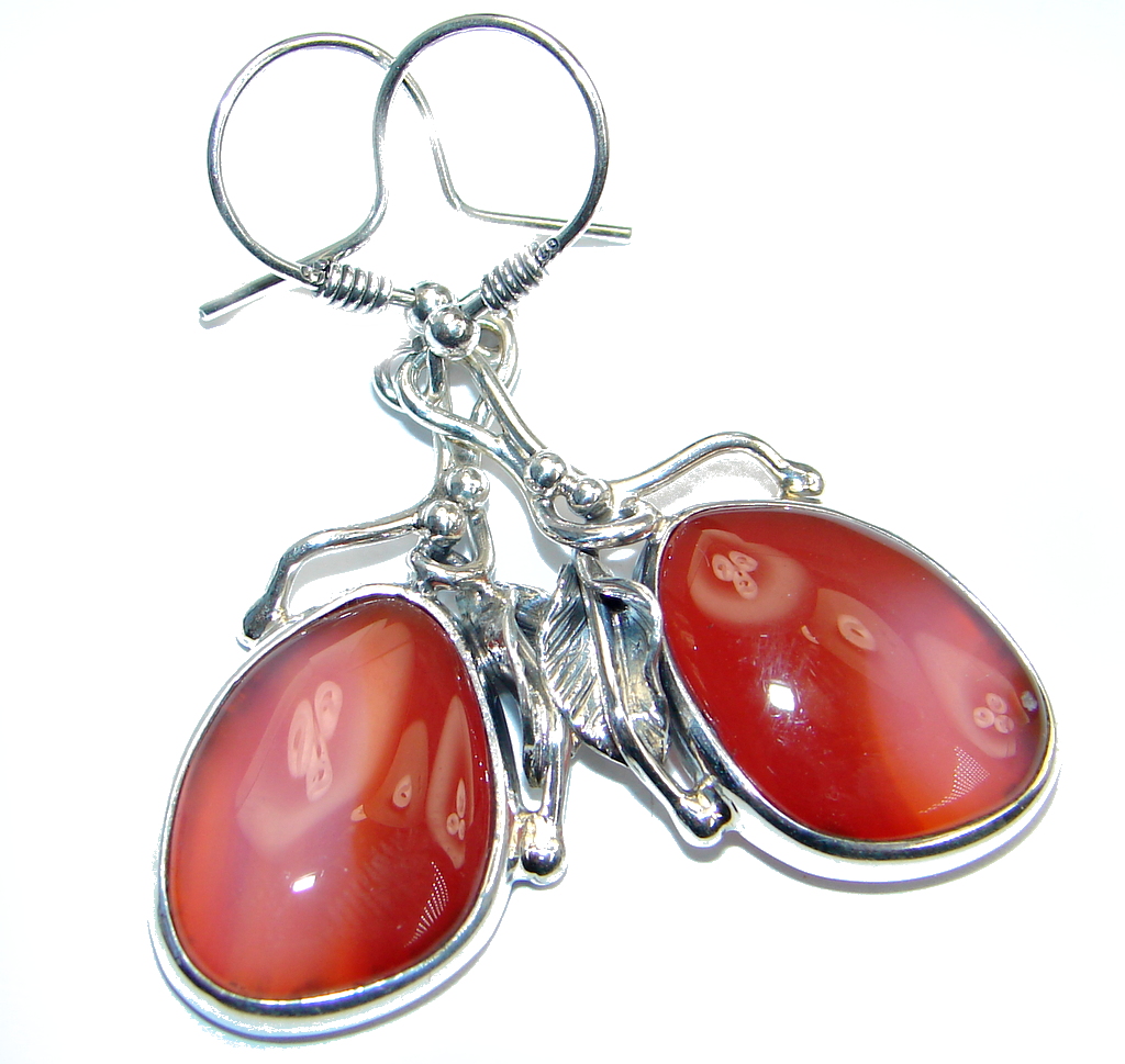 Orange Carnelian Oxidized Sterling Silver handmade earrings