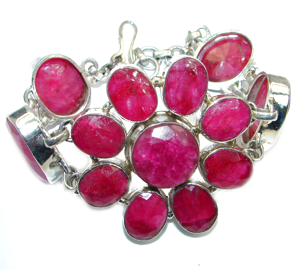 Huge one of the kind Genuine Red Ruby Sterling Silver handmade Bracelet