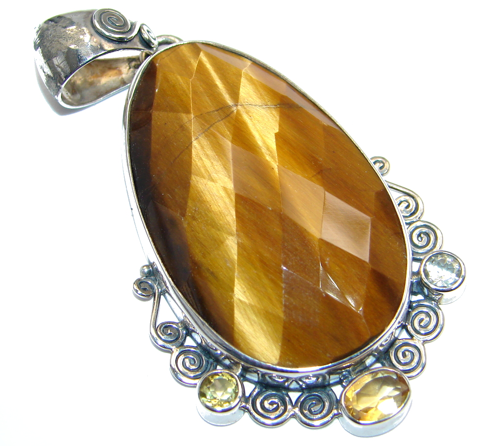 Awesome Golden Tigers Eye Citrine Sterling Silver handmade Pendant