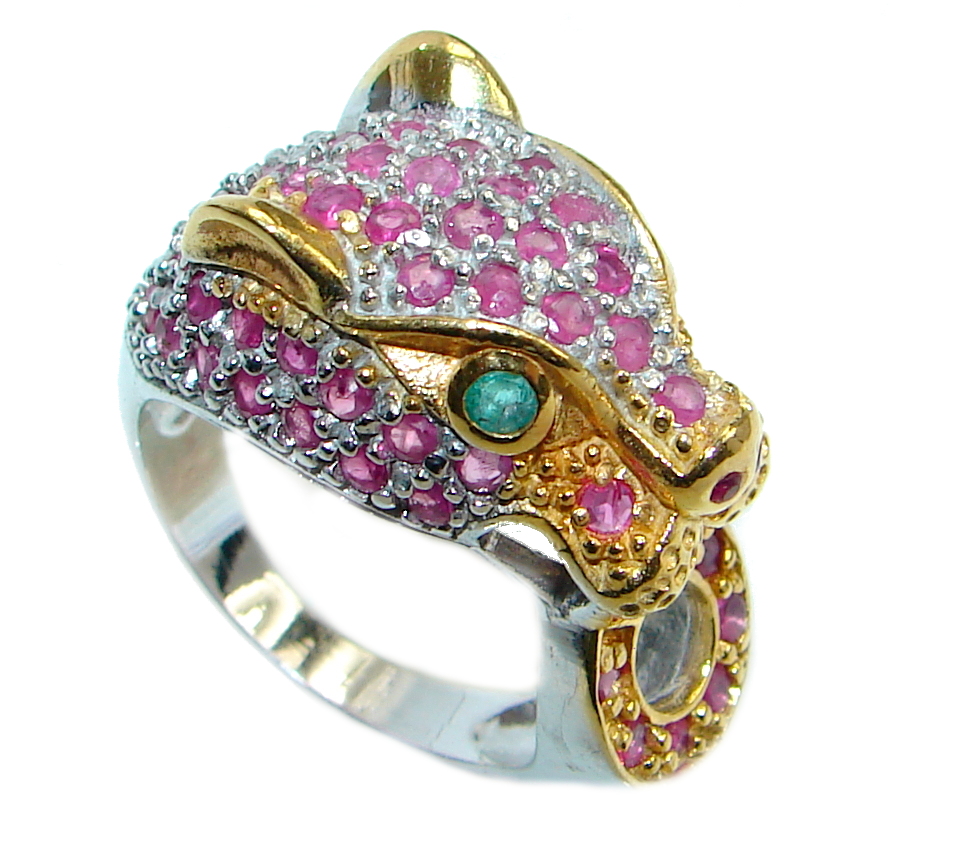 Wild Chita netural Ruby Emerald Sterling Silver Ring s. 8