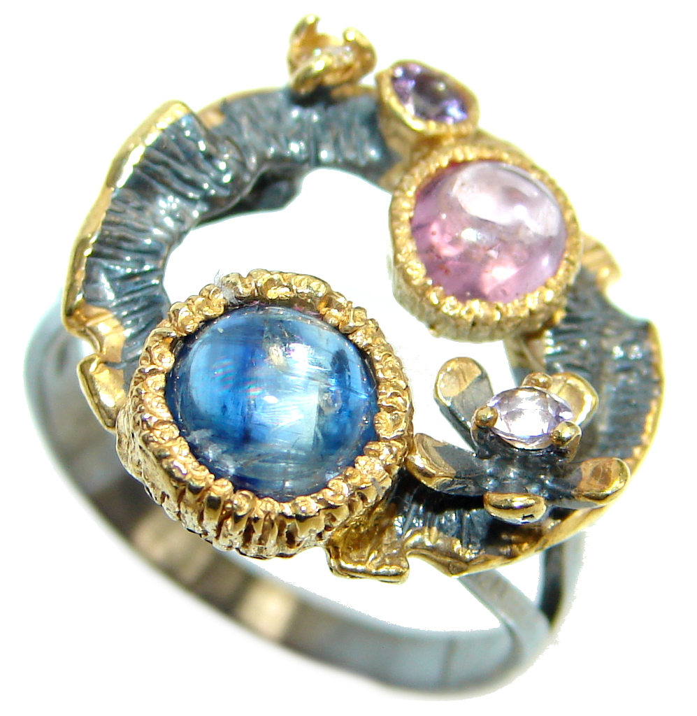 Amazing natural Sapphire Ruby Gold Plated Sterling Silver Ring s. 9