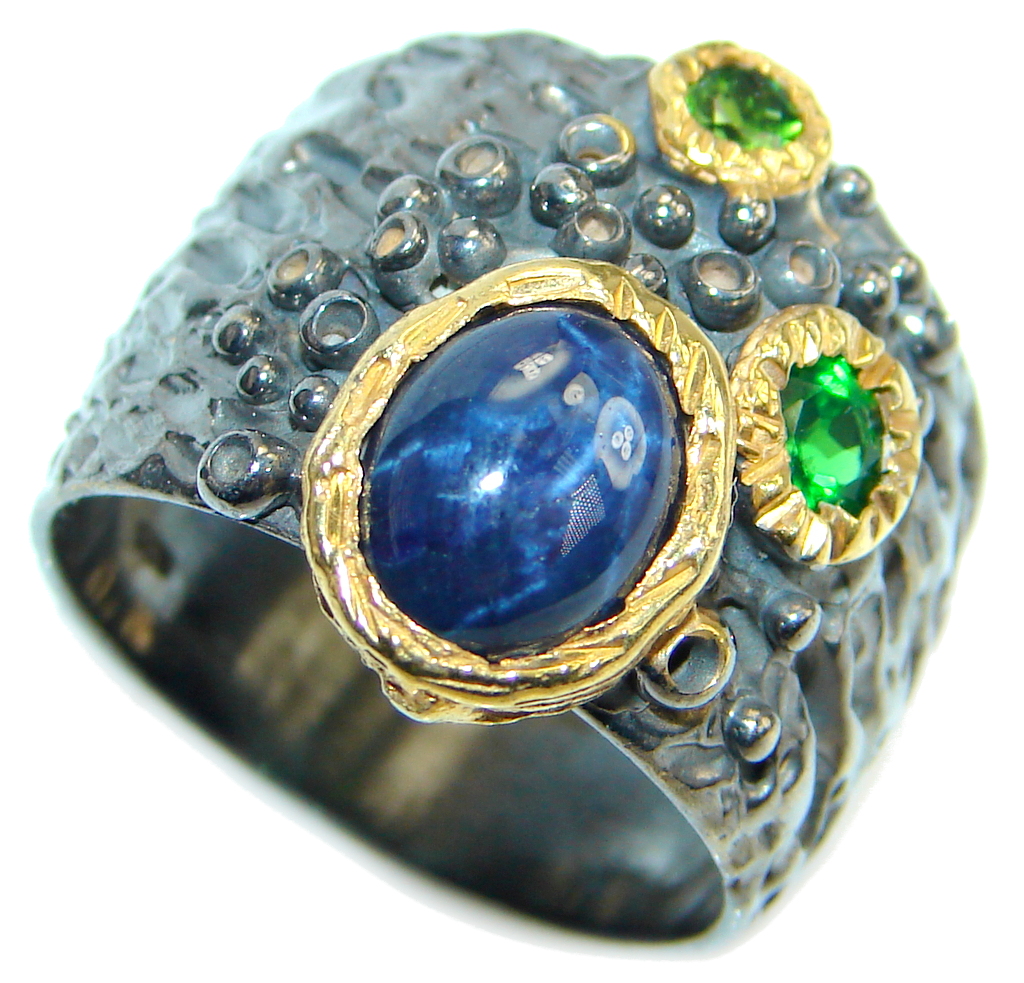 Fine art Blue Star Sapphire Chrome Diopside 925 Sterling Silver Ring Size 8