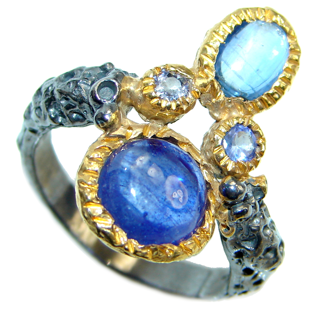 Amazing natural Sapphire Ruby Gold Plated Sterling Silver Ring s. 8