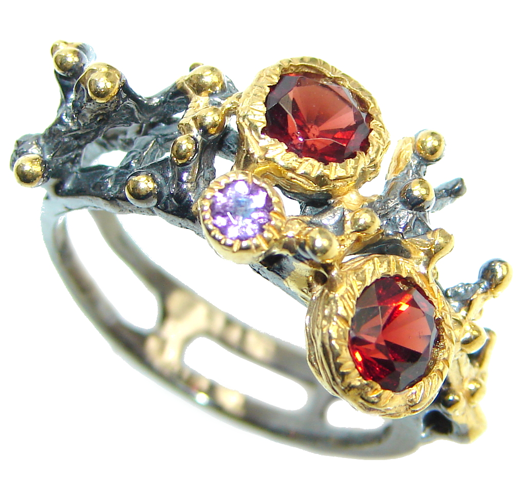 Genuine Rhodolite Garnet Gold plated over Sterling Silver made ring size 8