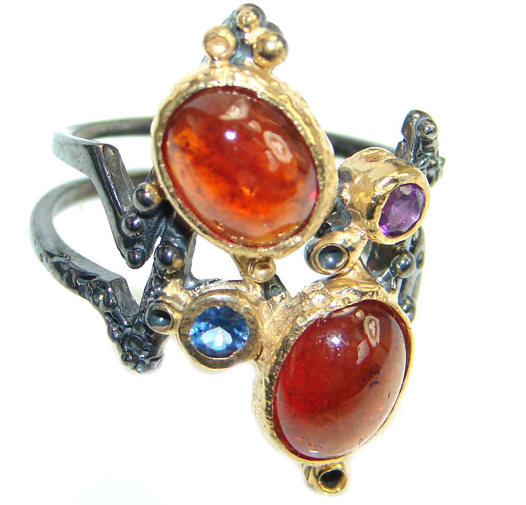 Genuine Rhodolite Garnet Gold plated over Sterling Silver made ring size 7 1/4