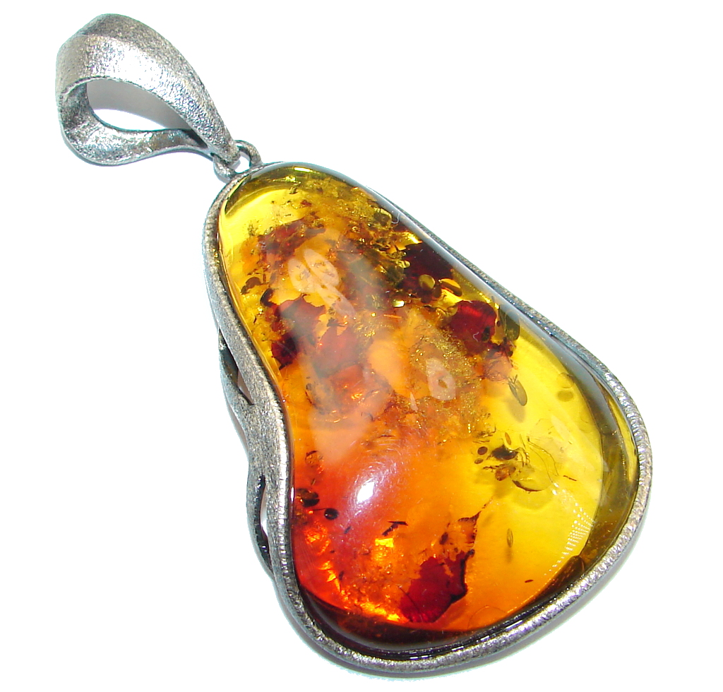 Huge Natural Baltic Amber Oxidized Sterling Silver handcrafted Pendant